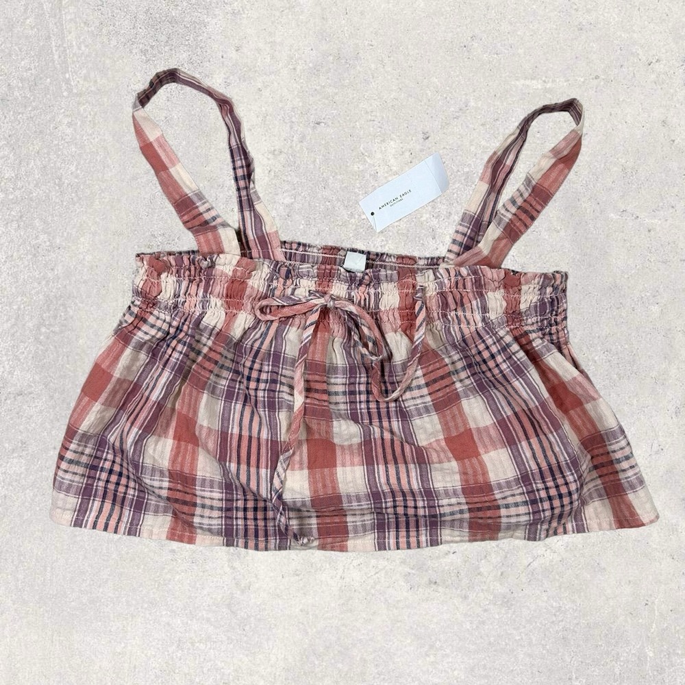 American Eagle‎ Top Womens XS Cottagecore Plaid Crop Sleeveless NWT